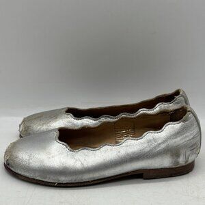Chloe Lauren Scalloped Metallic Leather Ballerina Flats  Girls Size EU 27 US 10